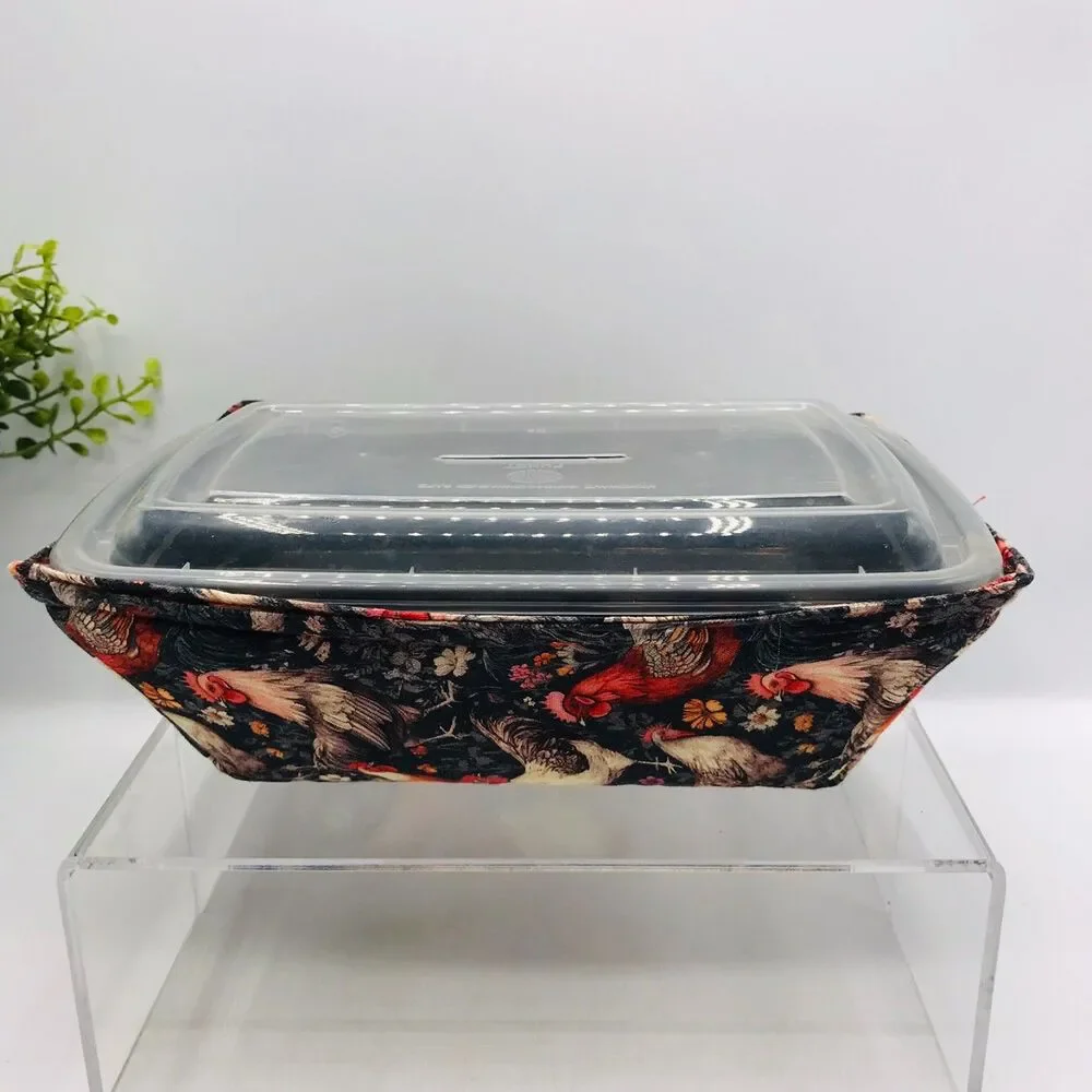 NEW! Microwave Cozy For Takeout Containers Reversible, Farmhouse Chickens